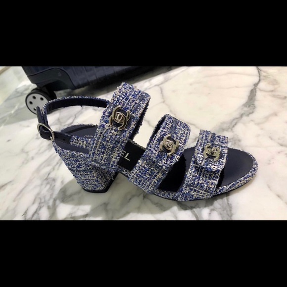 chanel tweed and lambskin sandals